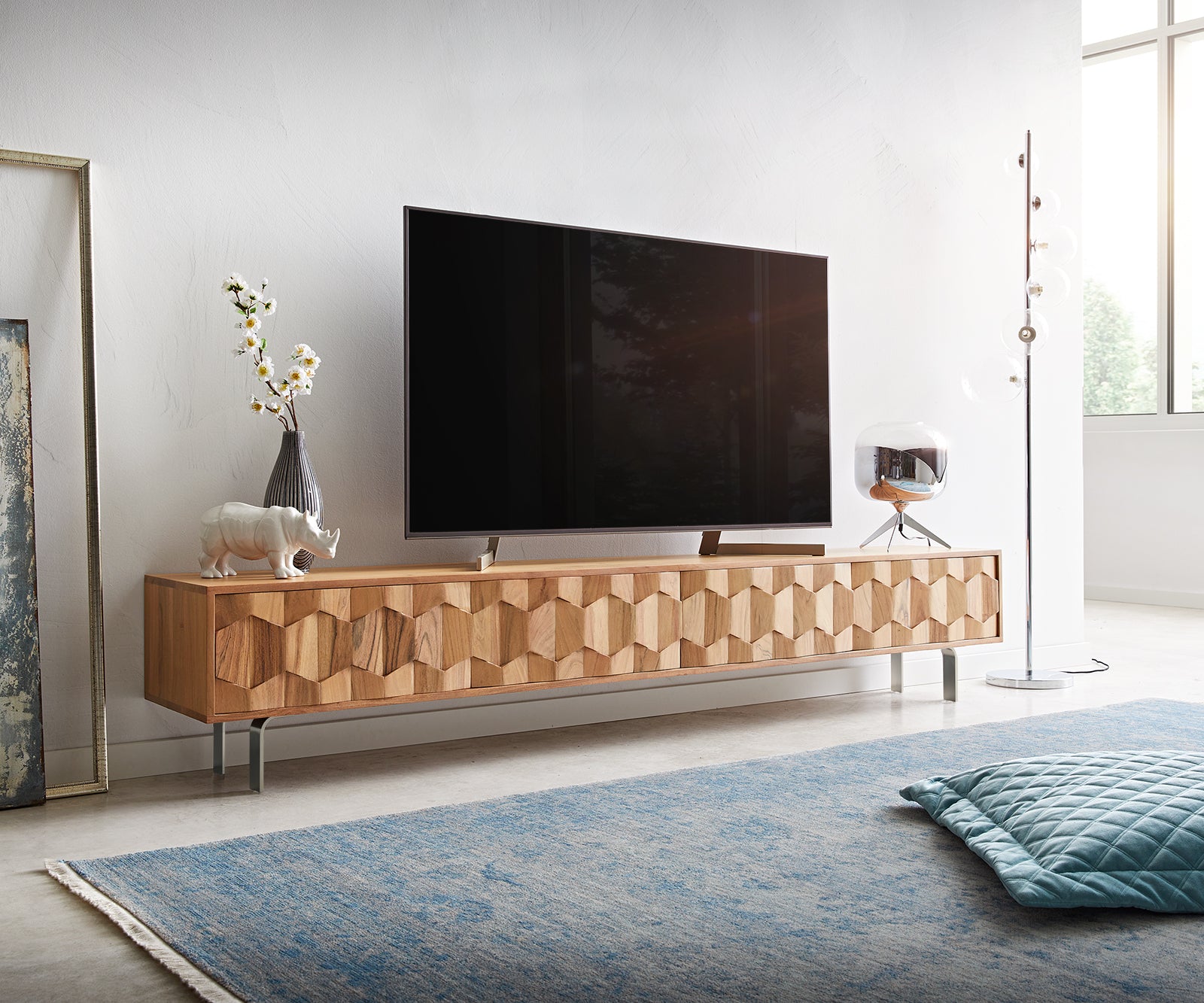 TV Stand Fevo 220cm Acacia Wood Natural 4 Doors