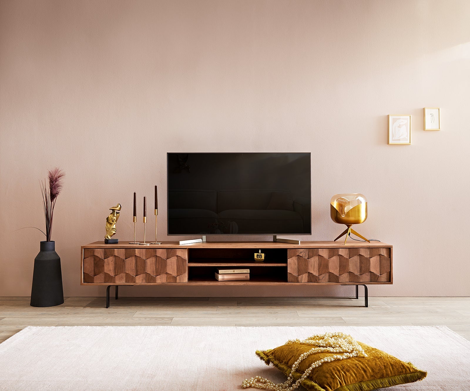 TV Stand Fevo 160-200 cm Acacia Wood Brown 2 Doors 2 Compartments
