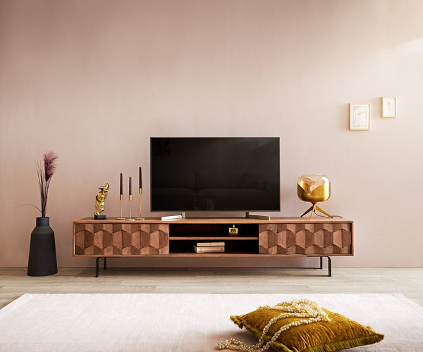TV Stand Fevo 160-200 cm Acacia Wood Brown 2 Doors 2 Compartments