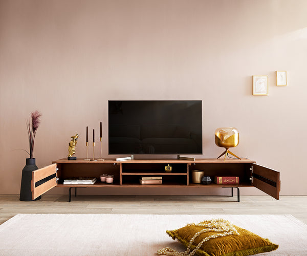 TV Stand Fevo 200cm Acacia Wood Brown 2 Doors 2 Compartments