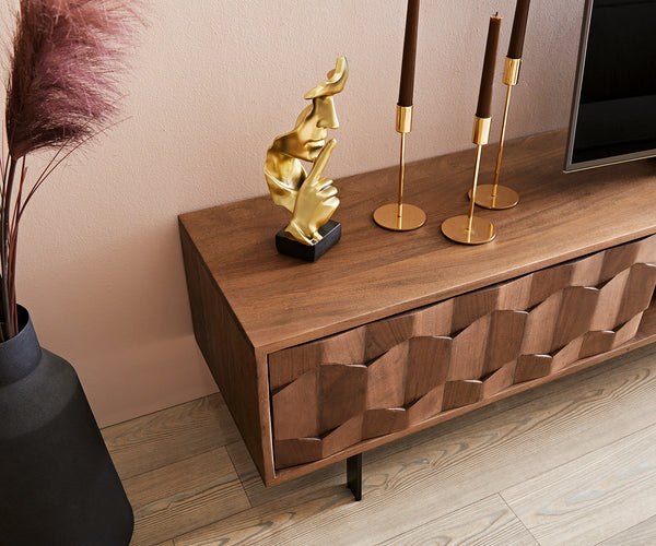 TV Stand Fevo 200cm Acacia Wood Brown 2 Doors 2 Compartments