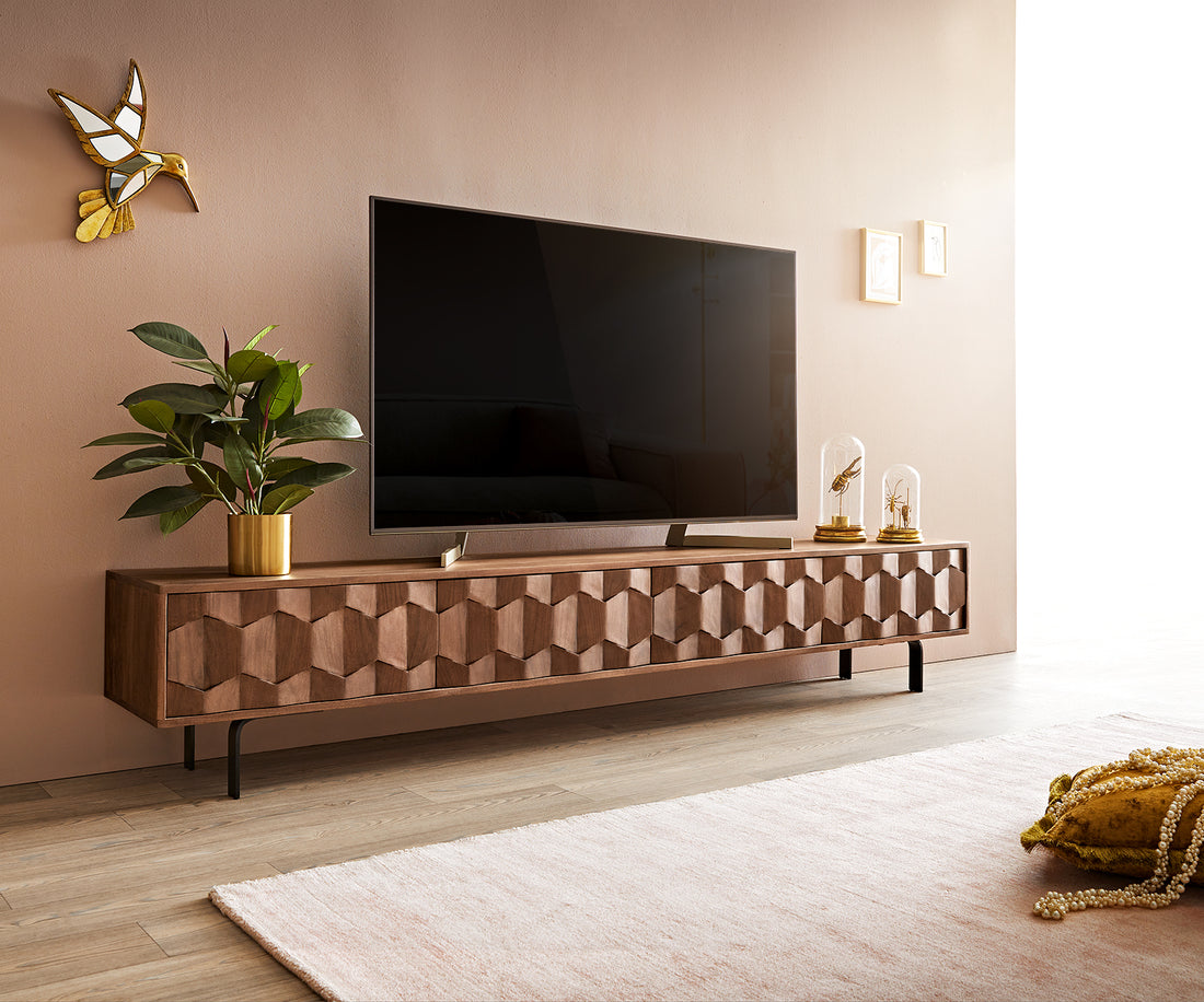 TV Stand Fevo 220cm Acacia Wood Brown 4 Doors