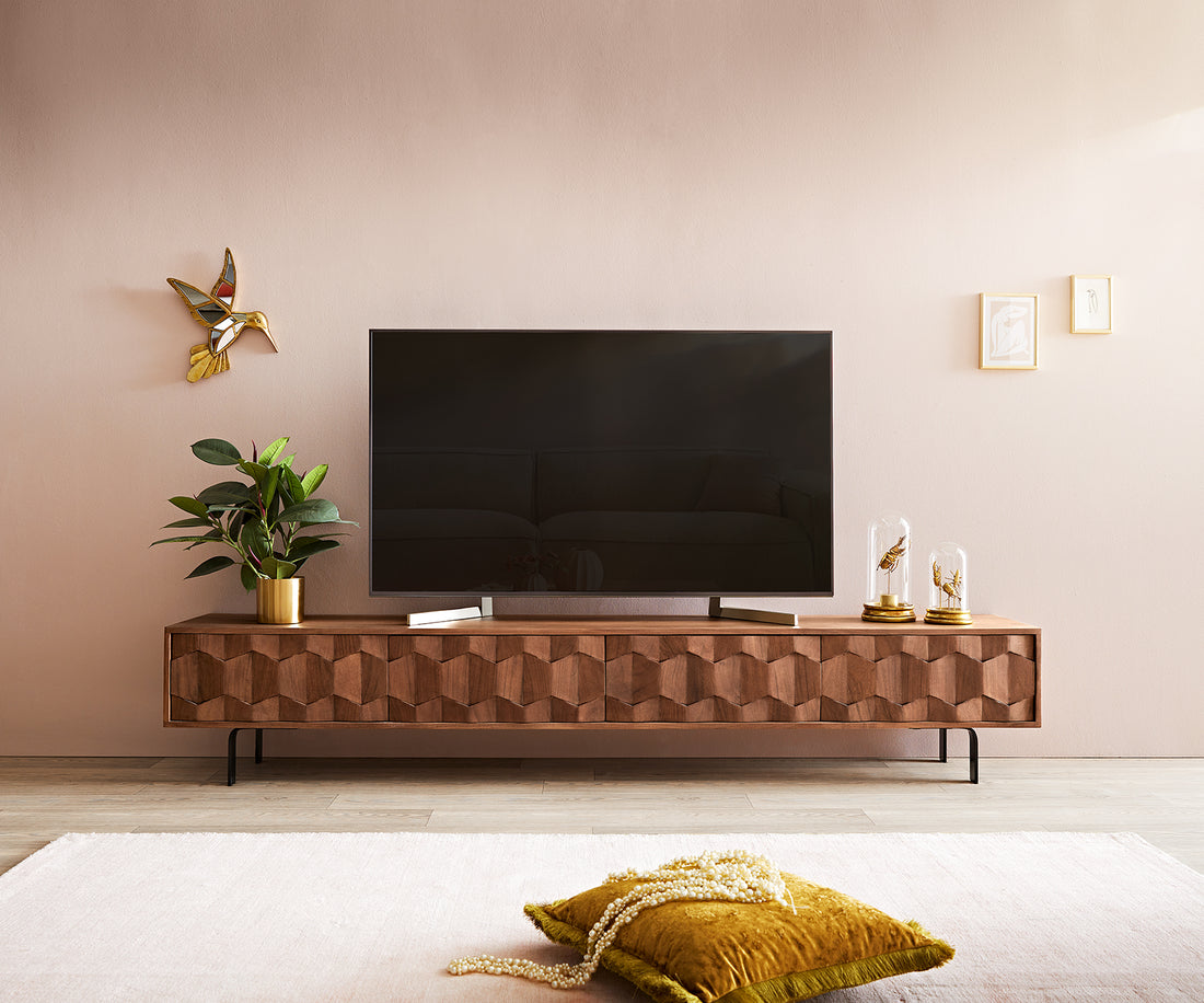 TV Stand Fevo 220cm Acacia Wood Brown 4 Doors