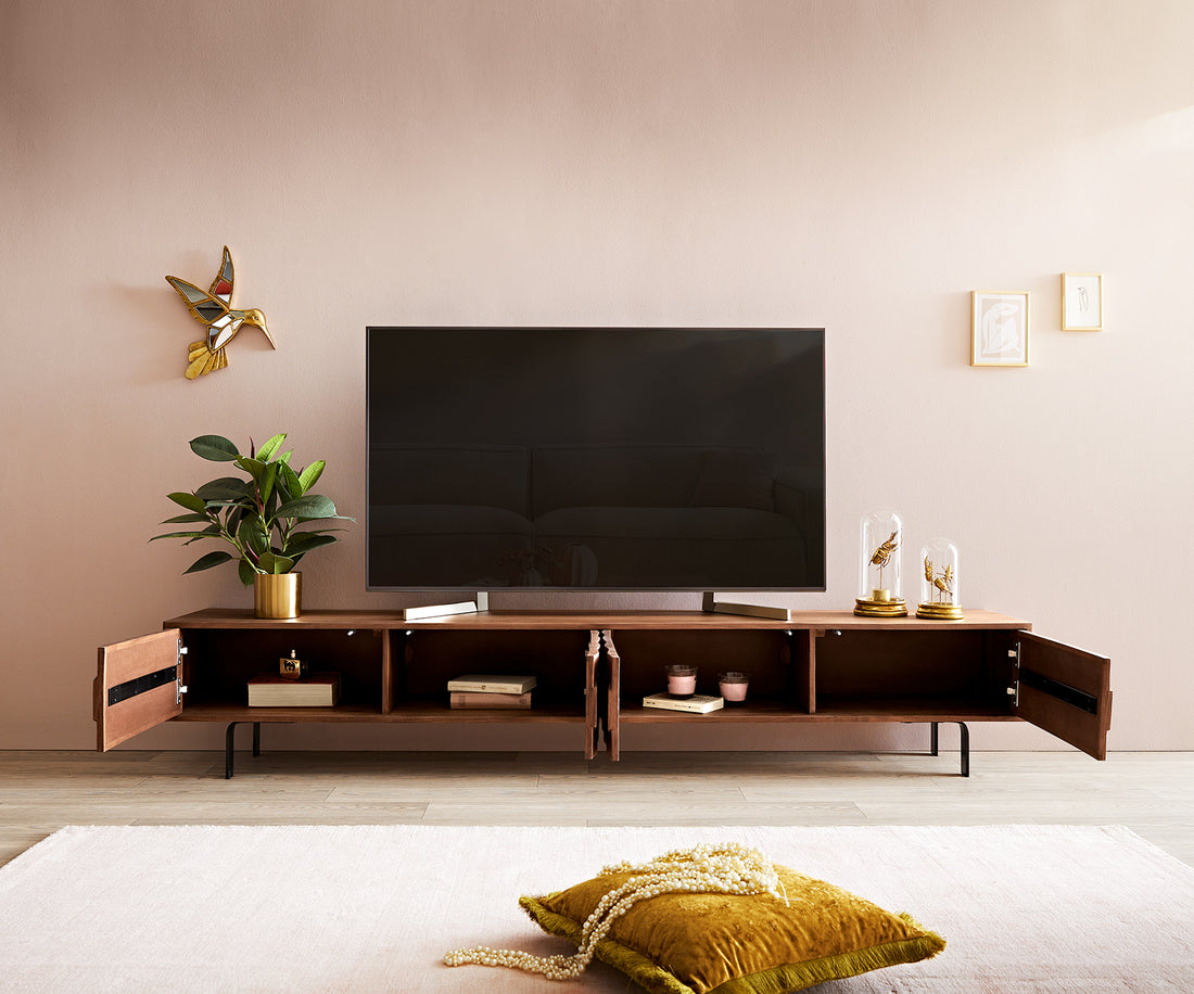 TV Stand Fevo 220cm Acacia Wood Brown 4 Doors