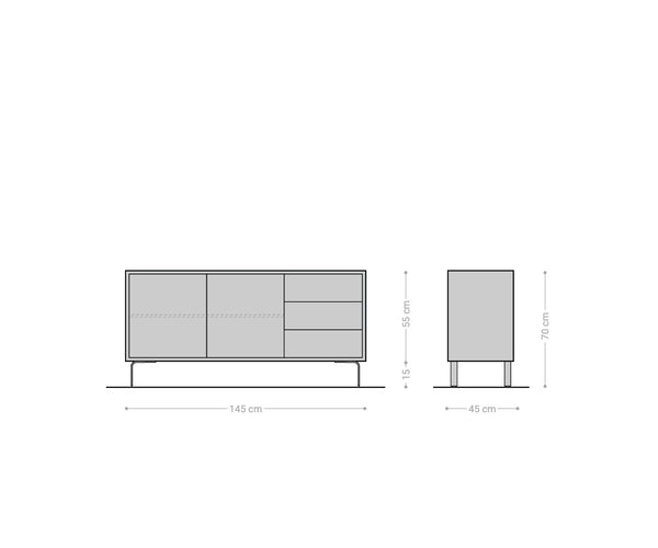Sideboard Fevo 145cm 2 Doors 3 Drawers Acacia Wood Brown L-Feet Black