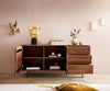 Sideboard Fevo 145cm 2 Doors 3 Drawers Acacia Wood Brown L-Feet Black