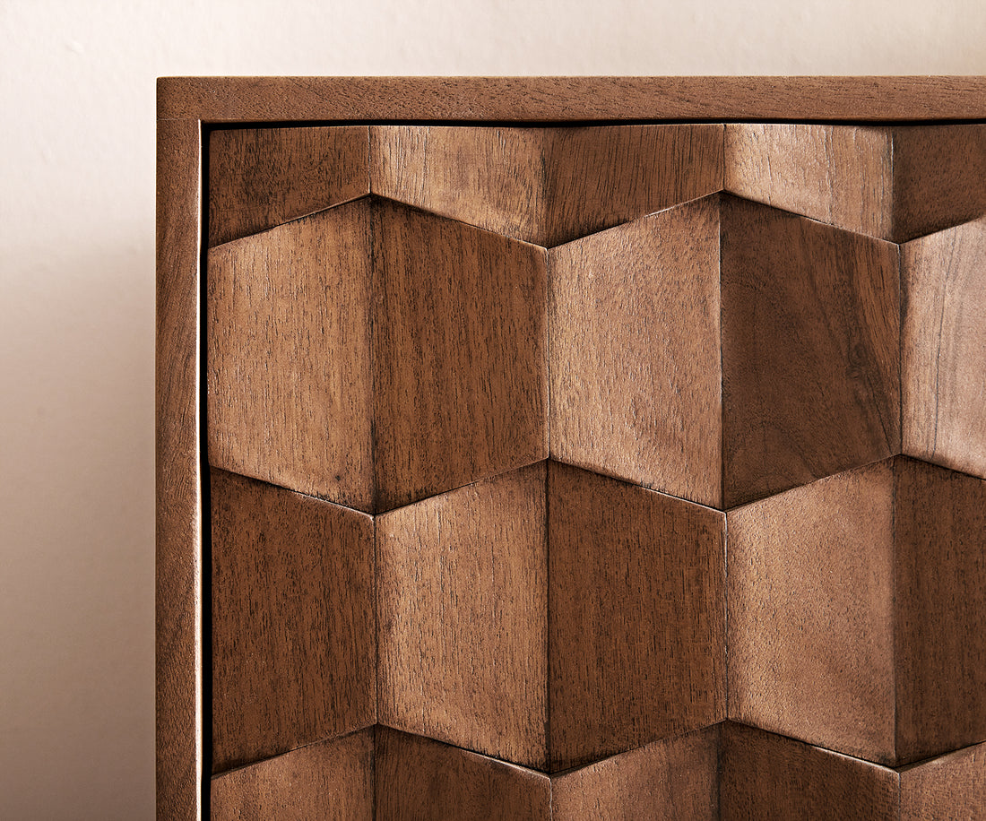 Sideboard Fevo 175cm 2 Doors 3 Drawers Acacia Wood Brown L-Feet Black