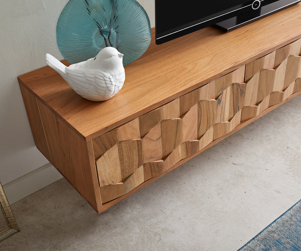 Floating TV Stand Fevo 160cm Acacia Wood Natural 2 Doors 2 Compartments