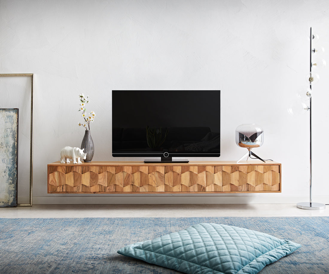 Floating TV Stand Fevo 200cm Acacia Wood Natural 4 Doors