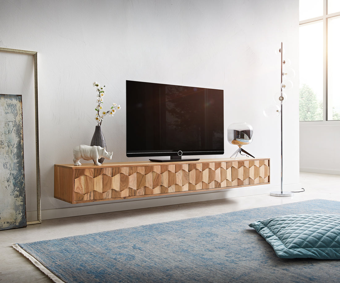 Floating TV Stand Fevo 200cm Acacia Wood Natural 4 Doors