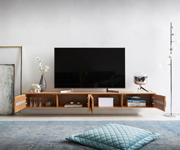 Floating TV Stand Fevo 220cm Acacia Wood Natural 4 Doors