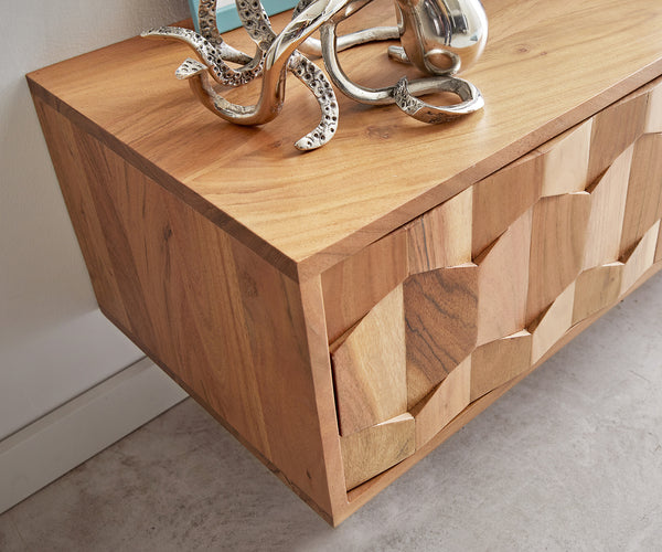 Floating TV Stand Fevo 240cm Acacia Wood Natural 4 Doors 2 Compartments
