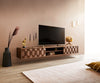 Floating TV Stand Fevo 200cm Acacia Wood Brown 2 Doors 2 Compartments