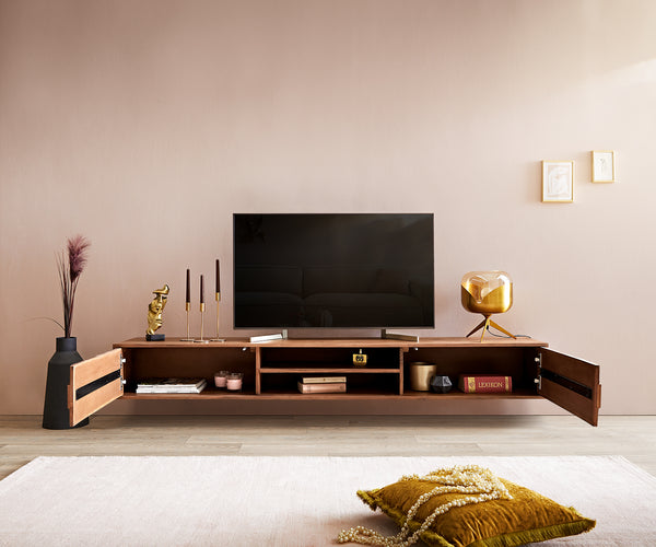 Floating TV Stand Fevo 200cm Acacia Wood Brown 2 Doors 2 Compartments
