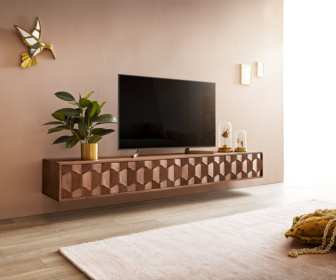 Floating TV Stand Fevo 200cm Acacia Wood Brown 4 Doors