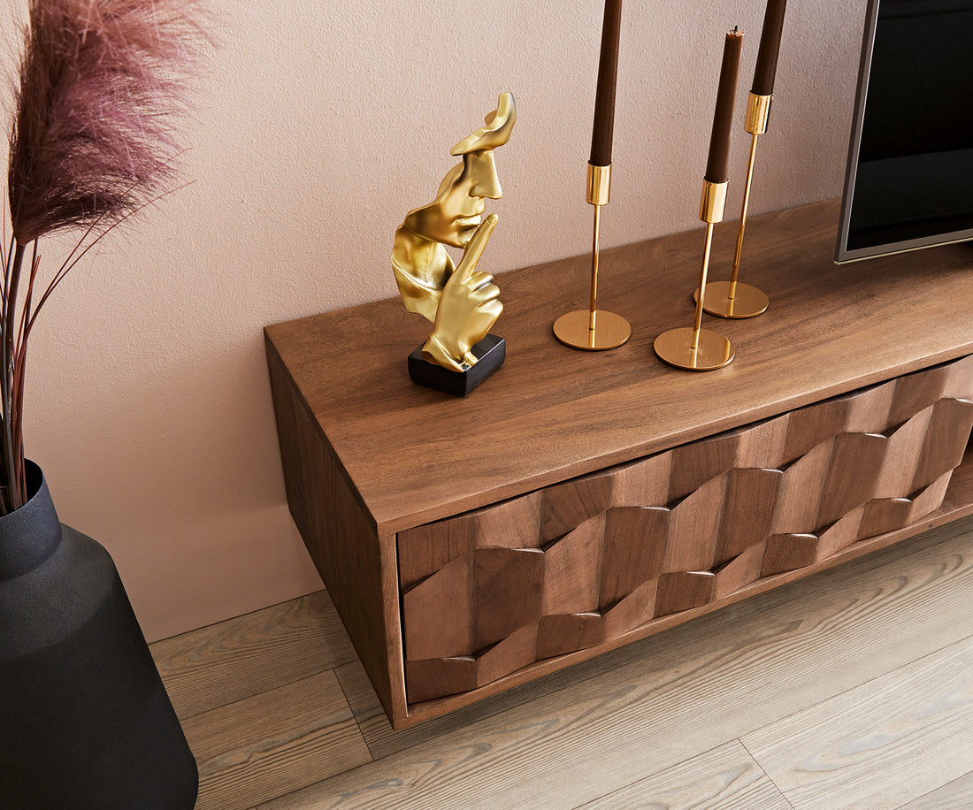 Floating TV Stand Fevo 240cm Acacia Wood Brown 4 Doors 2 Compartments