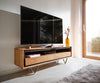 TV Stand Stonegrace Classic 145cm Acacia Wood Natural Stone Veneer V-Feet With Compartment