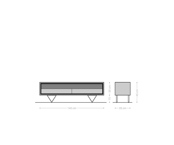 TV Stand Stonegrace Classic 145cm Acacia Wood Natural Stone Veneer V-Feet With Compartment