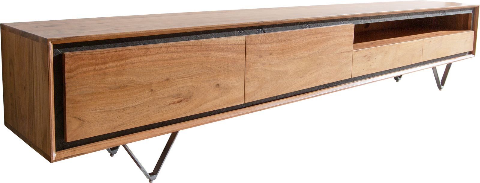 TV Stand Stonegrace 240cm Acacia Wood Natural Stone Veneer V-Foot