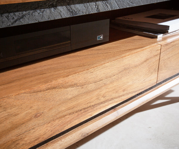 TV Stand Stonegrace 240cm Acacia Wood Natural Stone Veneer V-Foot
