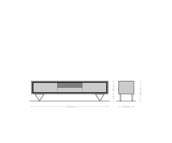 TV Stand Stonegrace Classic 175cm Acacia Wood Natural Stone Veneer V-Feet 2 Doors