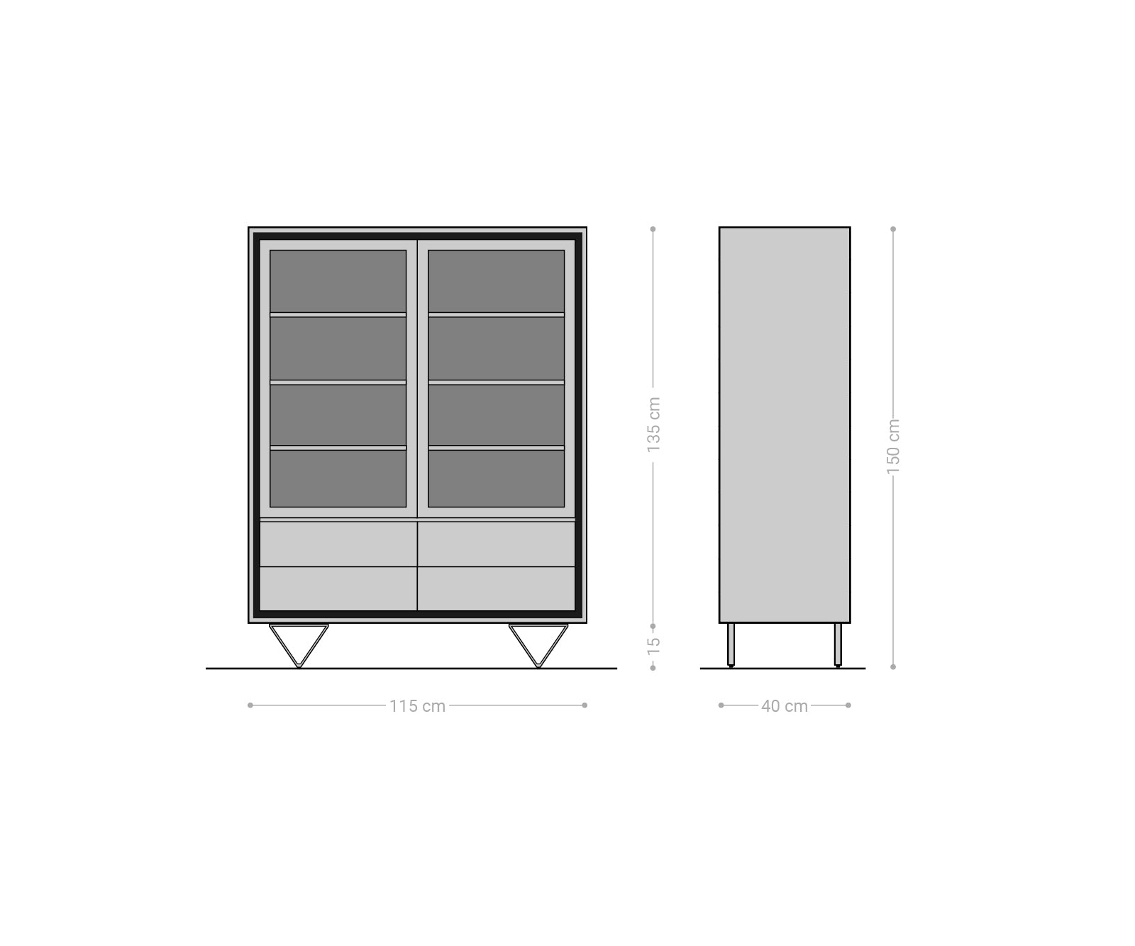 Display Cabinet Stonegrace 115x150cm 2 Doors Acacia Wood Natural Stone Veneer V-Leg