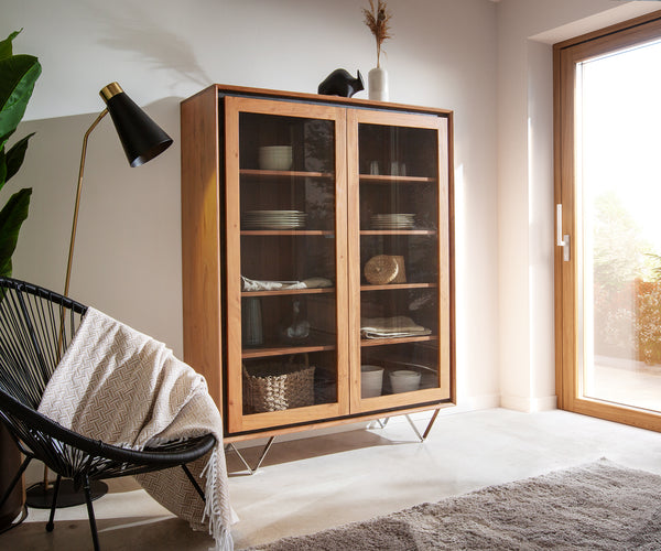Display Cabinet Stonegrace 115X150 Acacia Wood Natural Stone Veneer V-Leg