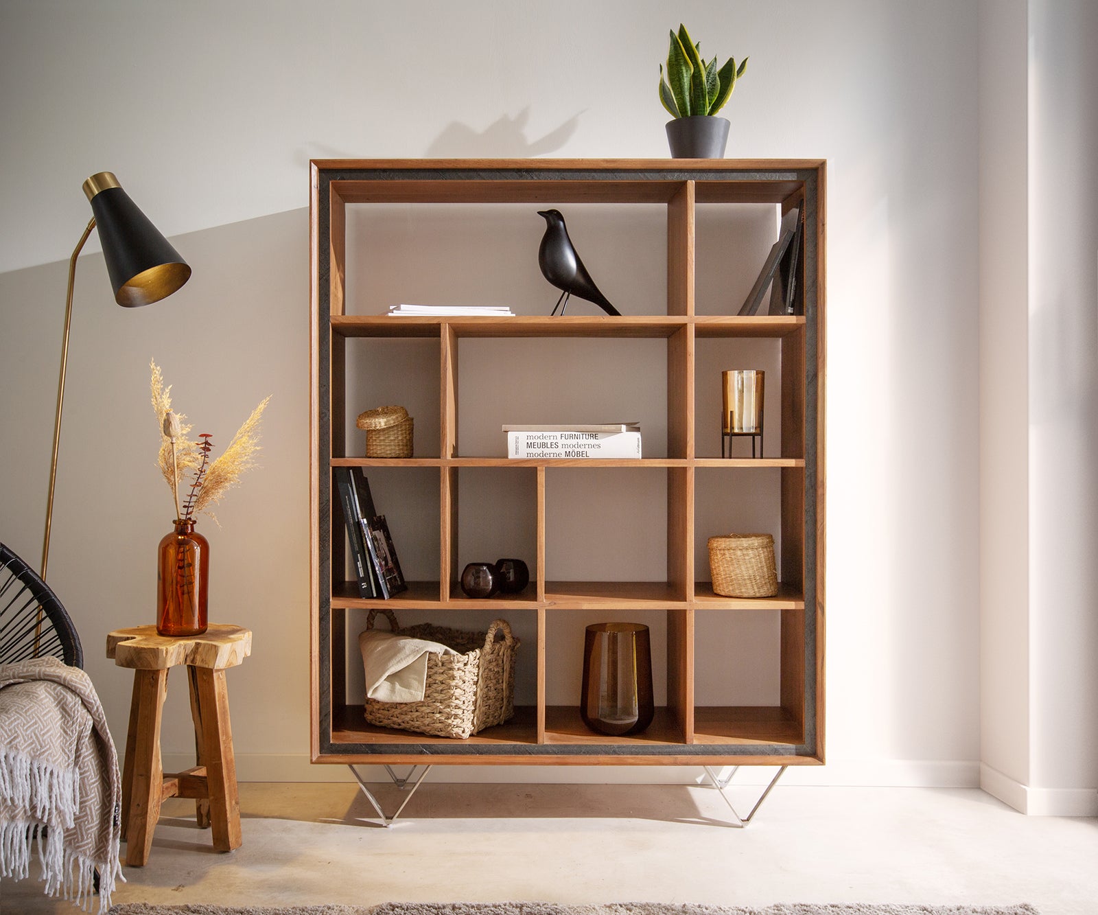 Display Cabinet Stonegrace 120X150 Acacia Wood Natural Stone Veneer V-Foot