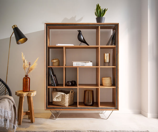 Display Cabinet Stonegrace 115x150cm Acacia Wood Natural Stone Veneer V-Foot