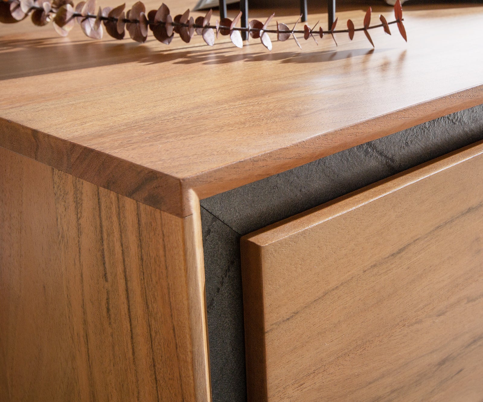TV Stand Stonegrace 145 cm Acacia Wood Natural Stone Veneer V-Leg