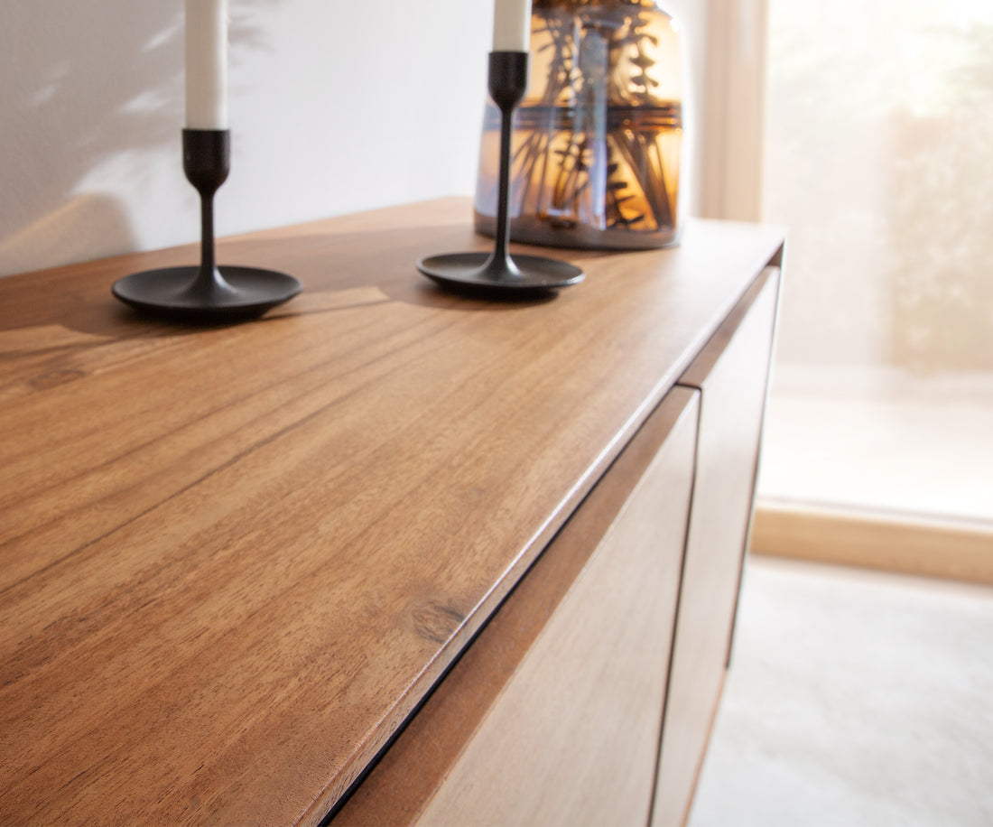 Sideboard Stonegrace Classic 145cm Acacia Wood Natural Stone Veneer V-Leg