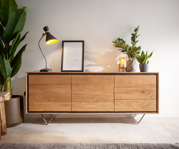 Sideboard Stonegrace 175cm 2 Doors Acacia Wood Natural Stone Veneer V-Leg