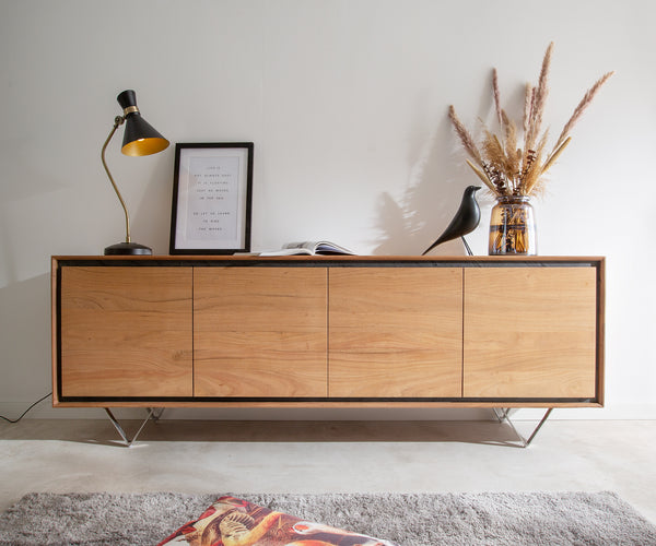 Sideboard Stonegrace 200cm 4 Doors Acacia Wood Natural Stone Veneer V-Leg