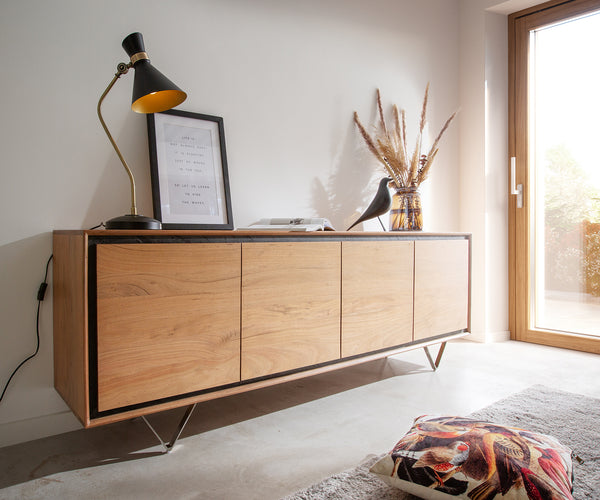 Sideboard Stonegrace 200 cm 4 Doors Acacia Wood Natural Stone Veneer V-Leg