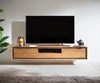 Floating TV Stand Stonegrace 175-240 cm 2 Doors Acacia Wood Natural Stone Veneer
