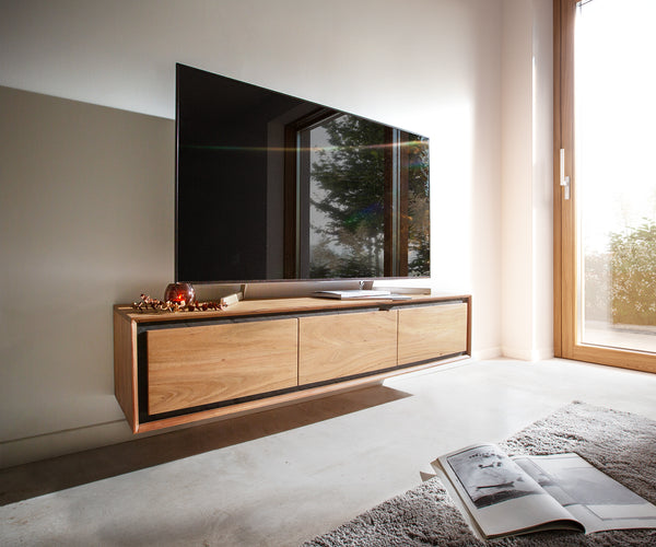 Floating TV Stand Stonegrace Classic 145cm Acacia Wood Natural Stone Veneer