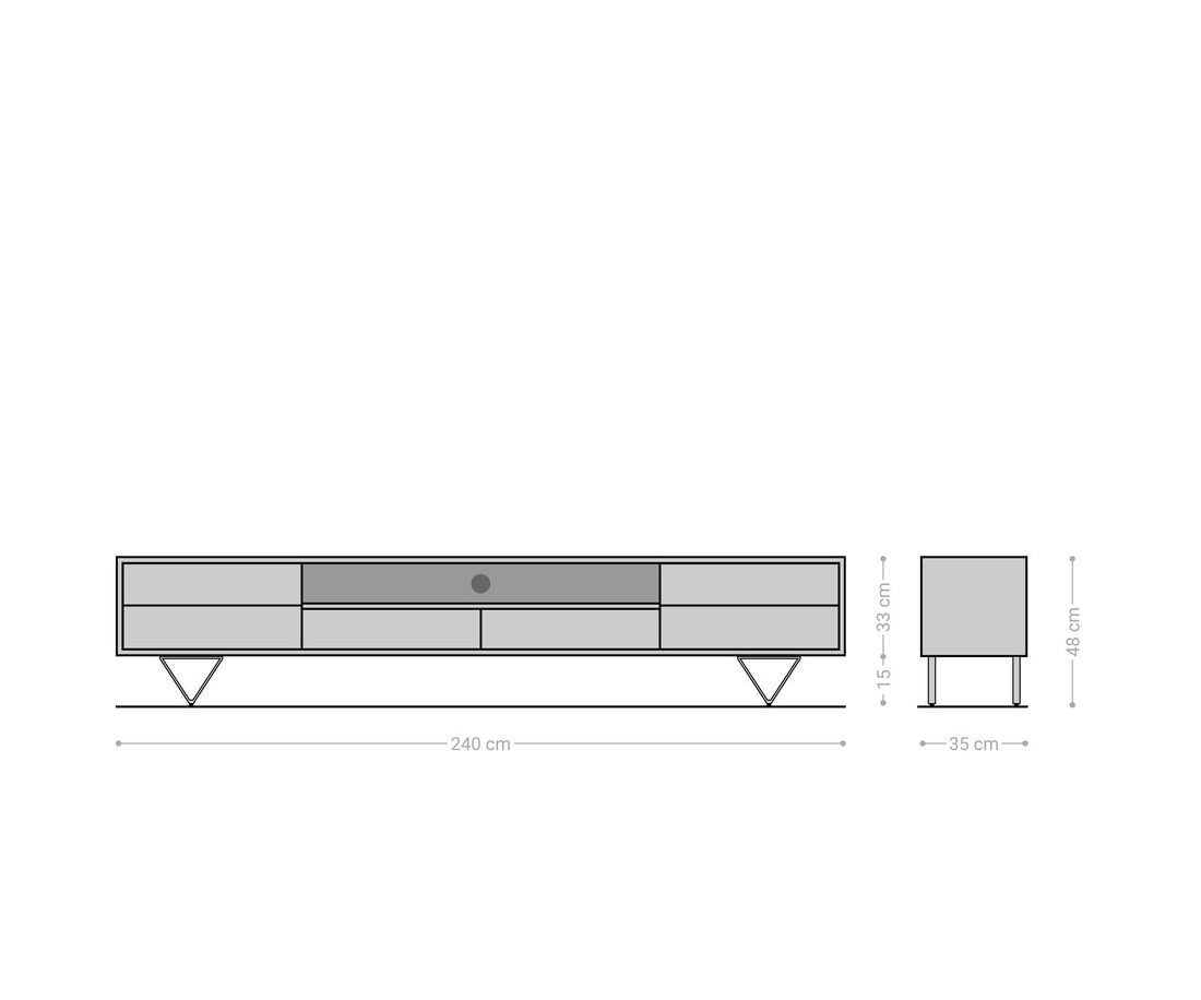 TV Stand Eloi 240cm Acacia Wood Brown 2 Drawers 2 Flap Doors 1 Compartment V-Feet Black