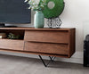 TV Stand Eloi 240cm Acacia Wood Brown 2 Drawers 2 Flap Doors 1 Compartment V-Feet Black