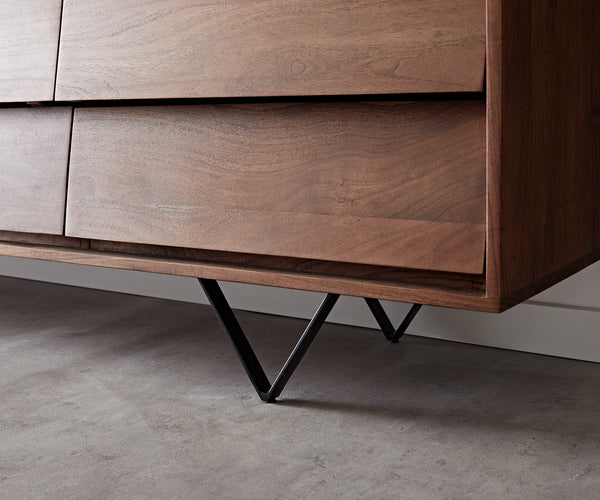 Sideboard Eloi 240cm Acacia Wood Brown 2 Flap Doors 6 Drawers 1 Compartment V-Feet Black