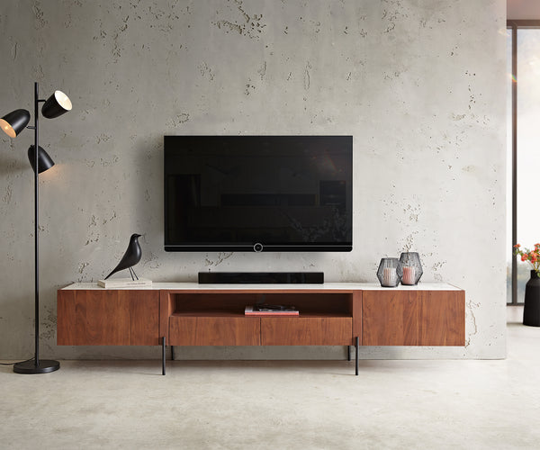 TV Stand Secara 220cm Acacia Wood Brown 2 Doors 2 Compartments