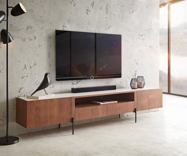 TV Stand Secara 220cm Acacia Wood Brown 2 Doors 2 Compartments