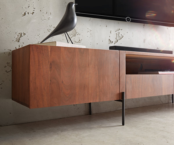 TV Stand Secara 220cm Acacia Wood Brown 2 Doors 2 Compartments