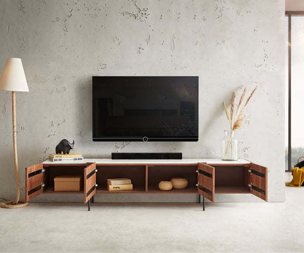 TV Stand Secara 200cm Acacia Wood Brown 4 Doors