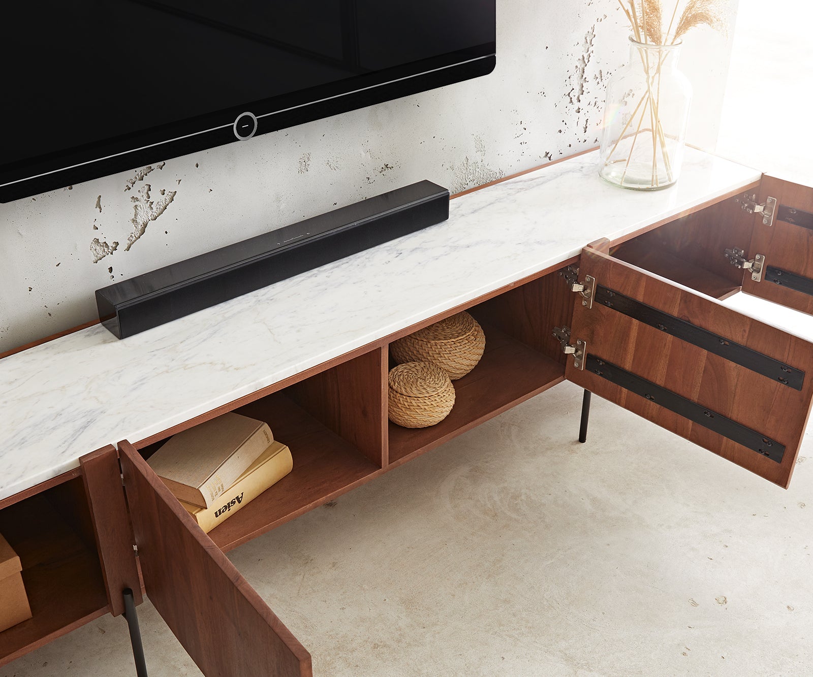 TV Stand Secara 200cm Acacia Wood Brown 4 Doors