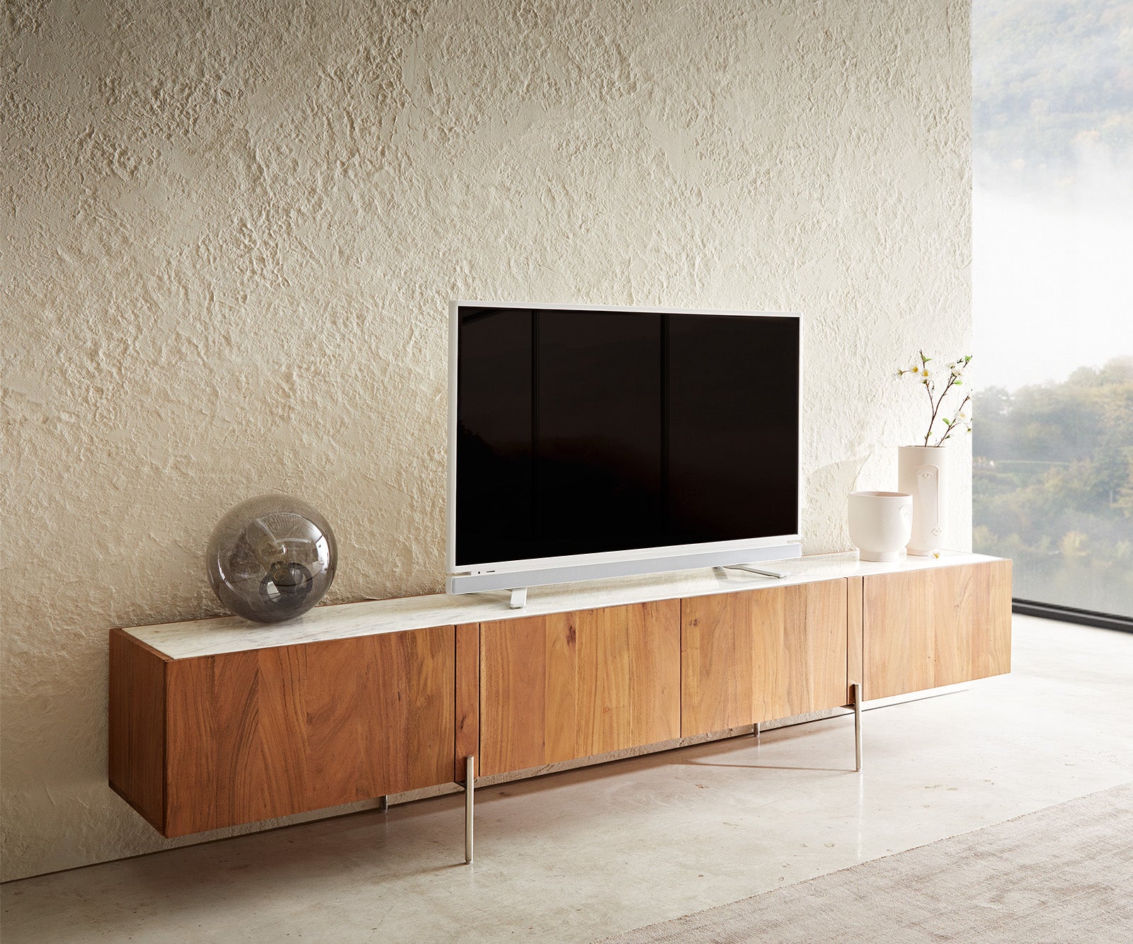 TV Stand Secara 220cm Acacia Wood Natural 4 Doors