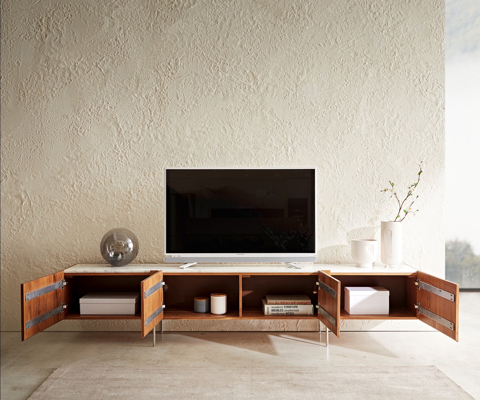 TV Stand Secara 220cm Acacia Wood Natural 4 Doors