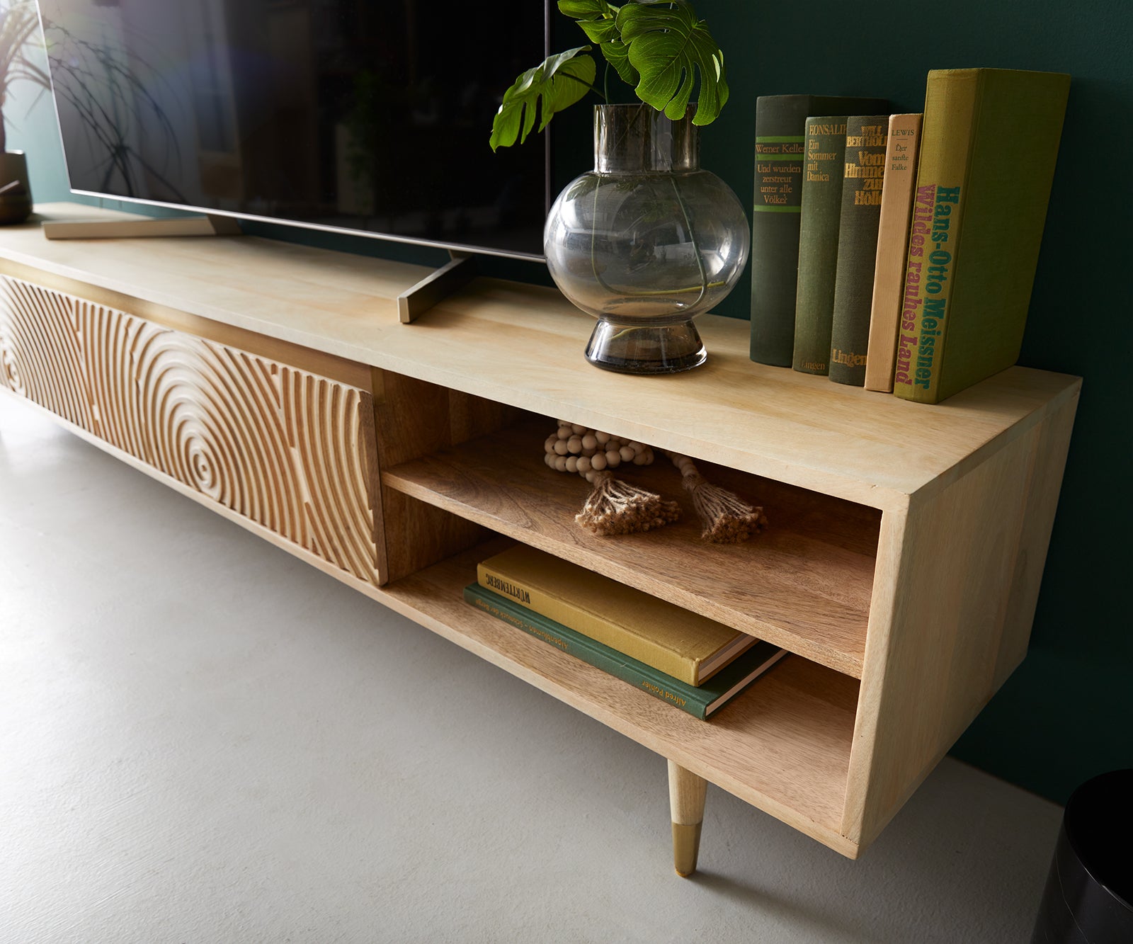 TV Stand Budaya 220cm 3 Doors 2 Compartments Mango Wood Natural