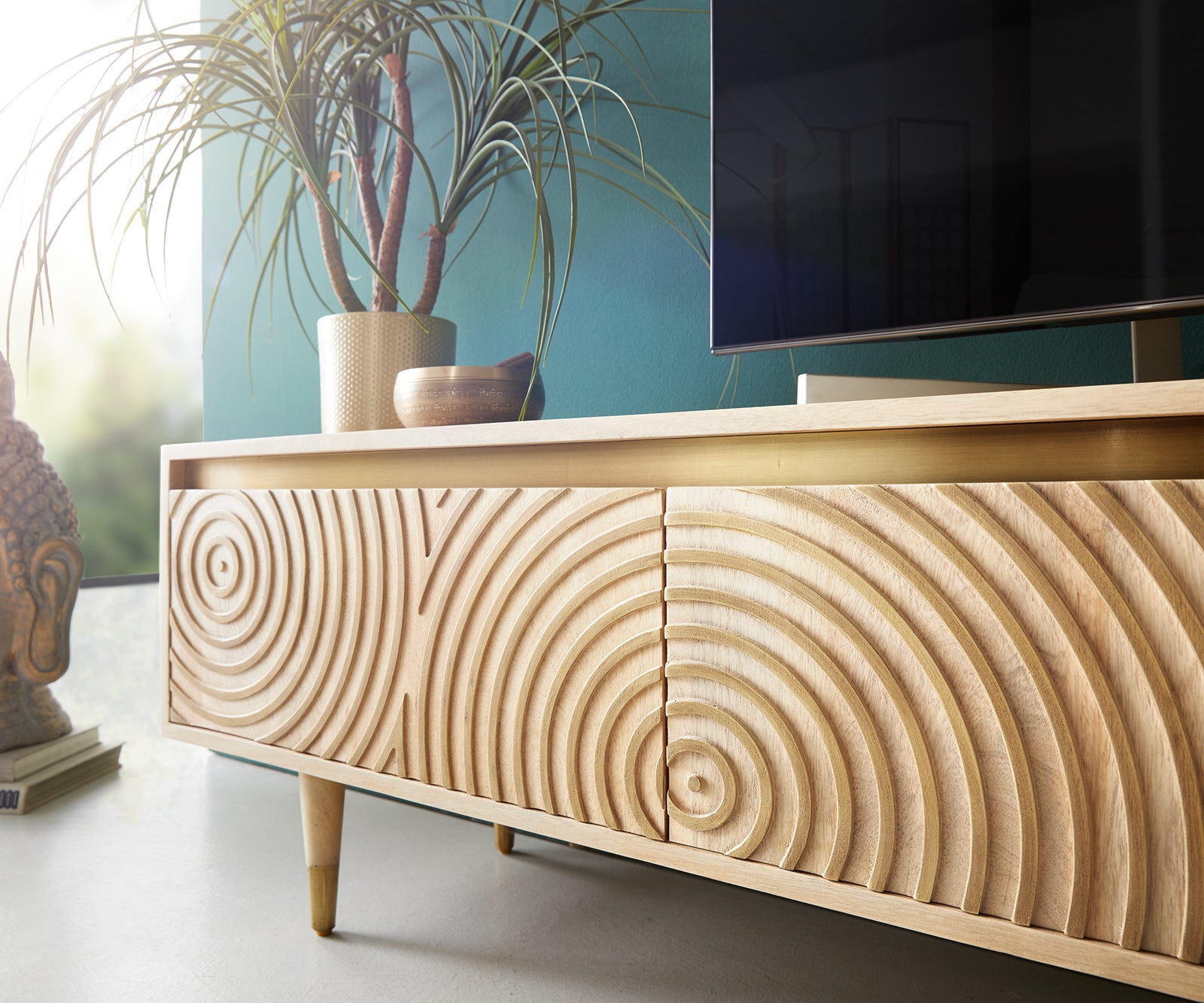 TV Stand Budaya 220cm 3 Doors 2 Compartments Mango Wood Natural