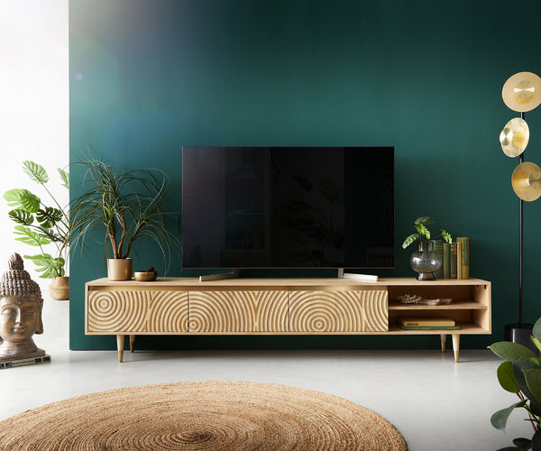 TV Stand Budaya 220cm 3 Doors 2 Compartments Mango Wood Natural