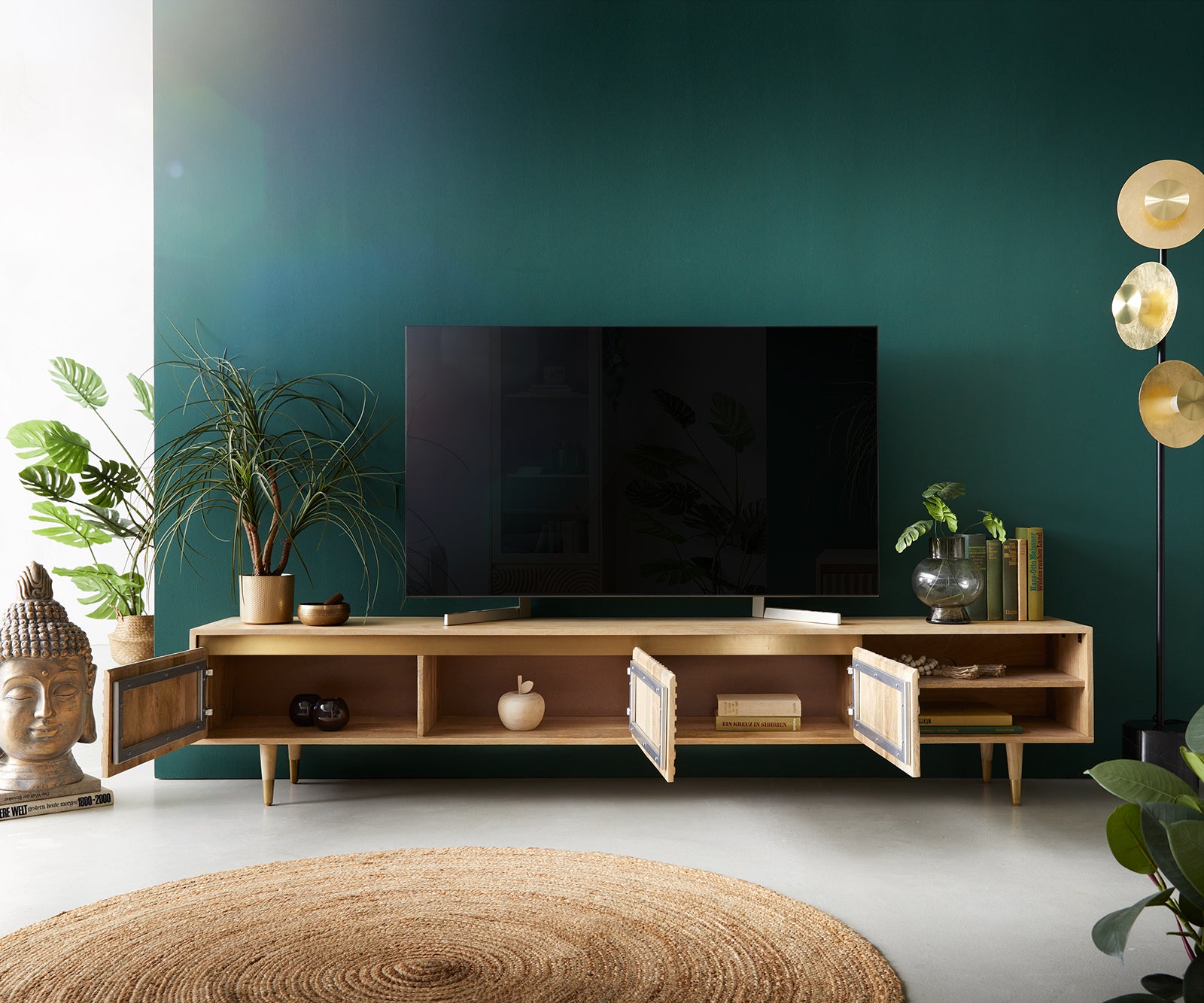 TV Stand Budaya 220cm 3 Doors 2 Compartments Mango Wood Natural